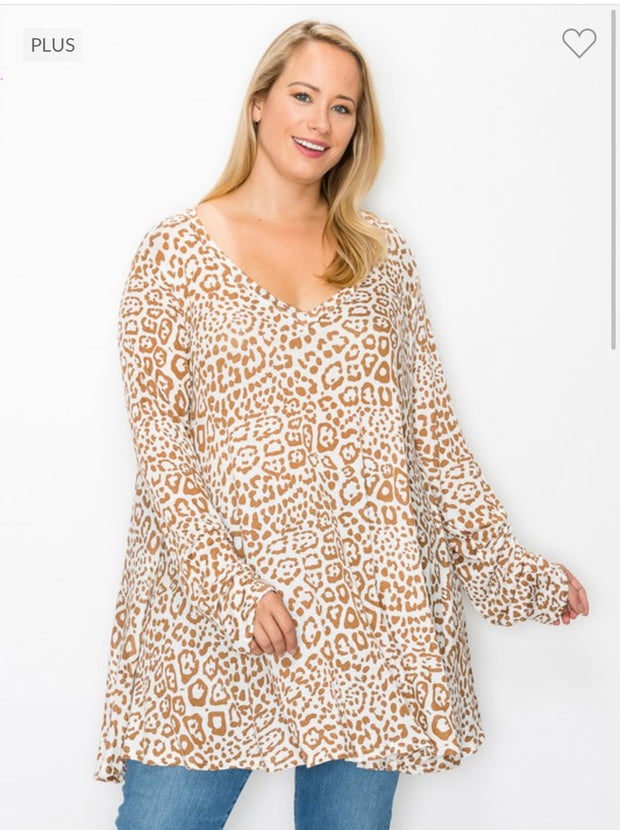 18 PLS-D {Hold That Thought} Ivory/Taupe Animal Print Top EXTENDED PLUS SIZE 3X 4X 5X