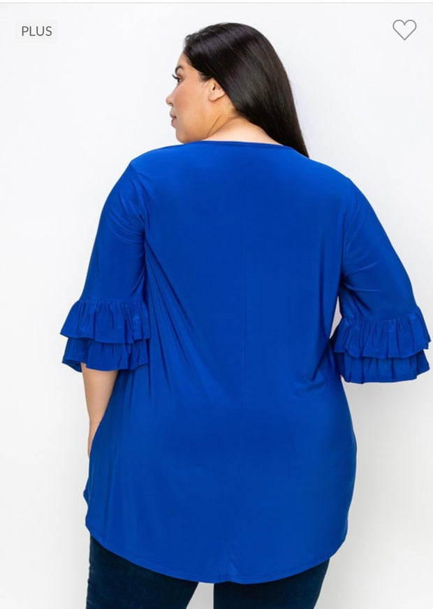 98 SQ-A {Happy Curvy} Royal Blue Caged Neck Tunic CURVY BRAND!!! EXTENDED PLUS SIZE 3X 4X 5X 6X