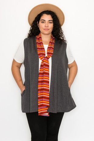 30 OT-Q {Fun On The Side} Charcoal Vest w/Red Striped Tie CURVY BRAND!!!  EXTENDED PLUS SIZE 4X 5X 6X