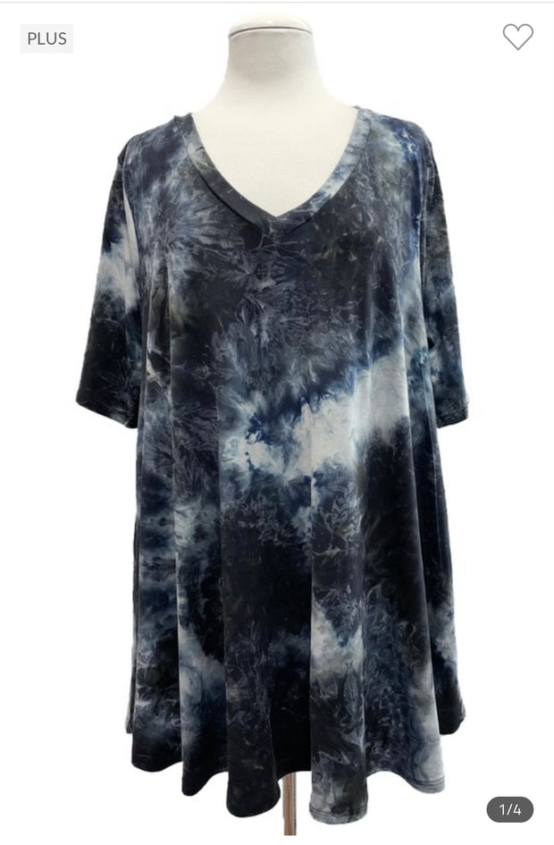 27 PSS-Y {Rumor Has It} Dark Charcoal Tie Dye Top EXTENDED PLUS SIZE 3X 4X 5X