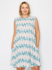 25 SV-O {Thrill Of The Moment} SALE!! Ivory/Teal Chevron Print Dress EXTENDED PLUS SIZE 3X 4X 5X