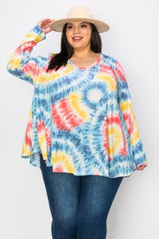 25 PLS-N {Color Pop} Multi-Color Tie Dye V-Neck Top EXTENDED PLUS SIZE 3X 4X 5X