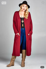 LD-Q {Class And Charm} Burgundy Long Duster w/Pockets PLUS SIZE XL 2X 3X