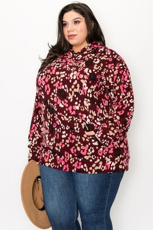 50 HD-K {Just The One} Wine Multi-Print Hoodie w/Pocket EXTENDED PLUS SIZE 3X 4X 5X