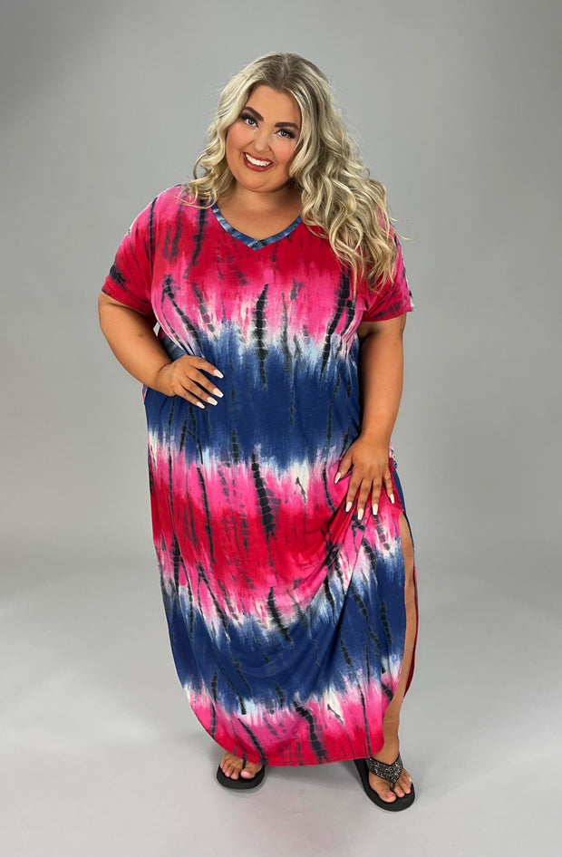 LD-G {Perfectly Simple} ***SALE***Blue Bamboo Tie Dye Dress PLUS SIZE 1X 2X 3X