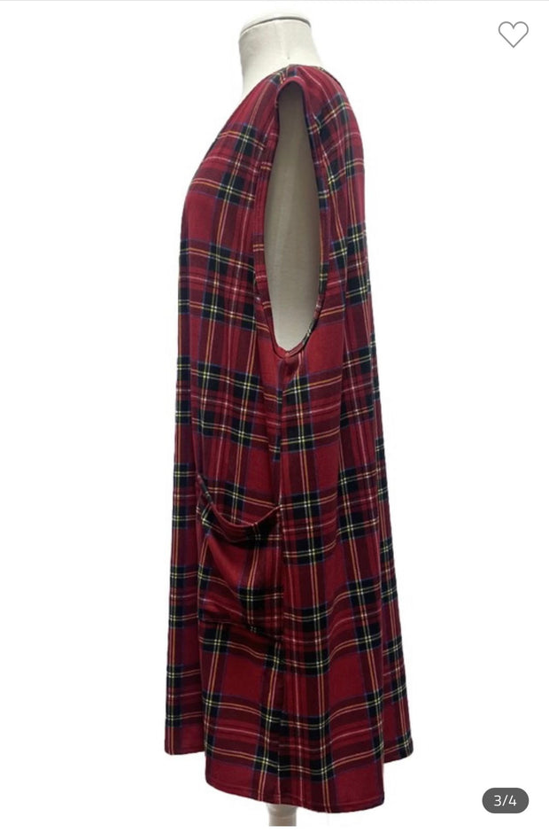 97 OT-Z {Aware Of Love} Red Plaid Vest W/Pockets EXTENDED PLUS SIZE 3X 4X 5X