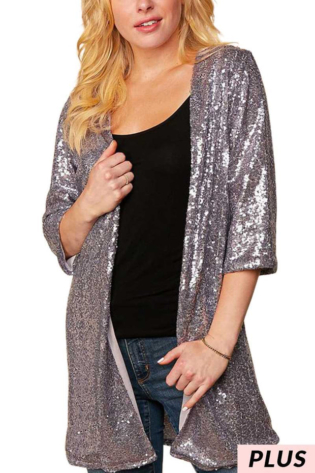 58 OT-Z {Not Shy} Dark Mauve Sequin  Cardigan PLUS SIZE 1X 2X 3X