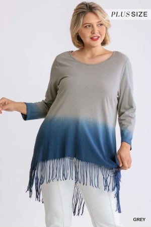 31 OR 57 PQ-Y {Fringe Says It All} UMGEE Blue/Gray SALE!! Ombre Tunic PLUS SIZE XL 1X 2X