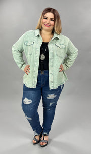 93 OT-A {Frayed Sweetness} Washed Sage Denim Jacket PLUS SIZE 1X 2X 3X