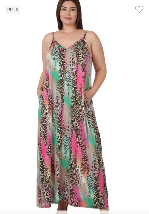 LD-P {Effortlessly Elegant} Pink Leopard Maxi Dress PLUS SIZE 1X 2X 3X