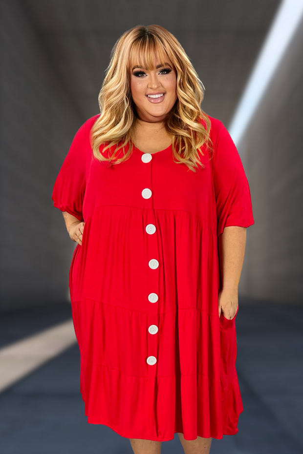 35 SD-A {For The Fashionistas} Red Tiered SALE!!  V-Neck Dress CURVY BRAND!!!  EXTENDED PLUS SIZE 1X 2X 3X 4X 5X 6X