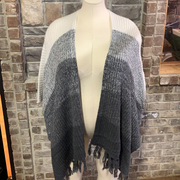 OT-X {I'll Be Waiting} Grey White Fringe Poncho PLUS SIZE XL 2X 3X