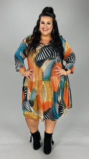 82 PQ-B {Fine By Me} Orange Print V-Neck Dress EXTENDED PLUS SIZE 3X 4X 5X