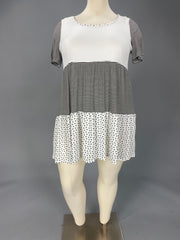 93 CP-E {No Playing} Ivory Stripe/Polka Dot Dress PLUS SIZE 1X 2X 3X SALE!!