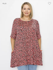 97 PSS-G {Already Yours} Lt. Red Leopard Print Top EXTENDED PLUS SIZE 3X 4X 5X