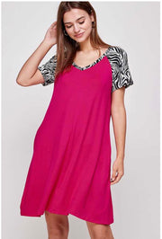 65 CP-M {Zebra Run} SALE! Fuchsia Dress w Zebra Sleeves PLUS SIZE 1X 2X 3X