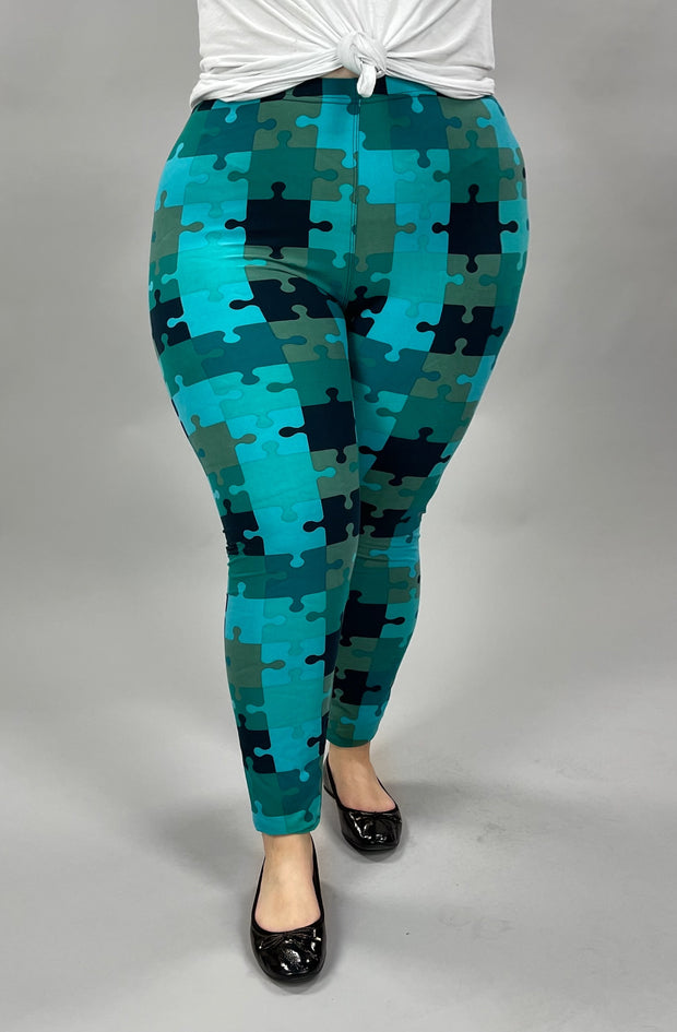 BIN 98 {Connected} Teal/Black Puzzle Print Leggings EXTENDED PLUS SIZE 3X/5X