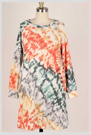 PLS-B {True Believer} ***FLASH SALE***Orange Grey Aqua Tie Dye Knit Dress PLUS SIZE XL 2X 3X