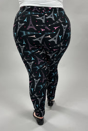 LEG-19  {Dreams of Paris} Eiffel Tower Printed Leggings EXTENDED PLUS SIZE