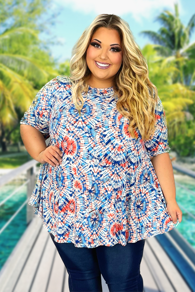 65 PSS-C {Unwind In Style} Blue Tie Dye Top EXTENDED PLUS SIZE 3X 4X 5X