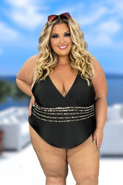 SWIM-H {Beach Kitty} Black Leopard One Piece Swimsuit EXTENDED PLUS SIZE 4X