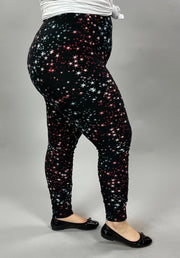 LEG-23 {Star Dreamer} Black/Red Star Print Leggings EXTENDED PLUS SIZE 3X/5X