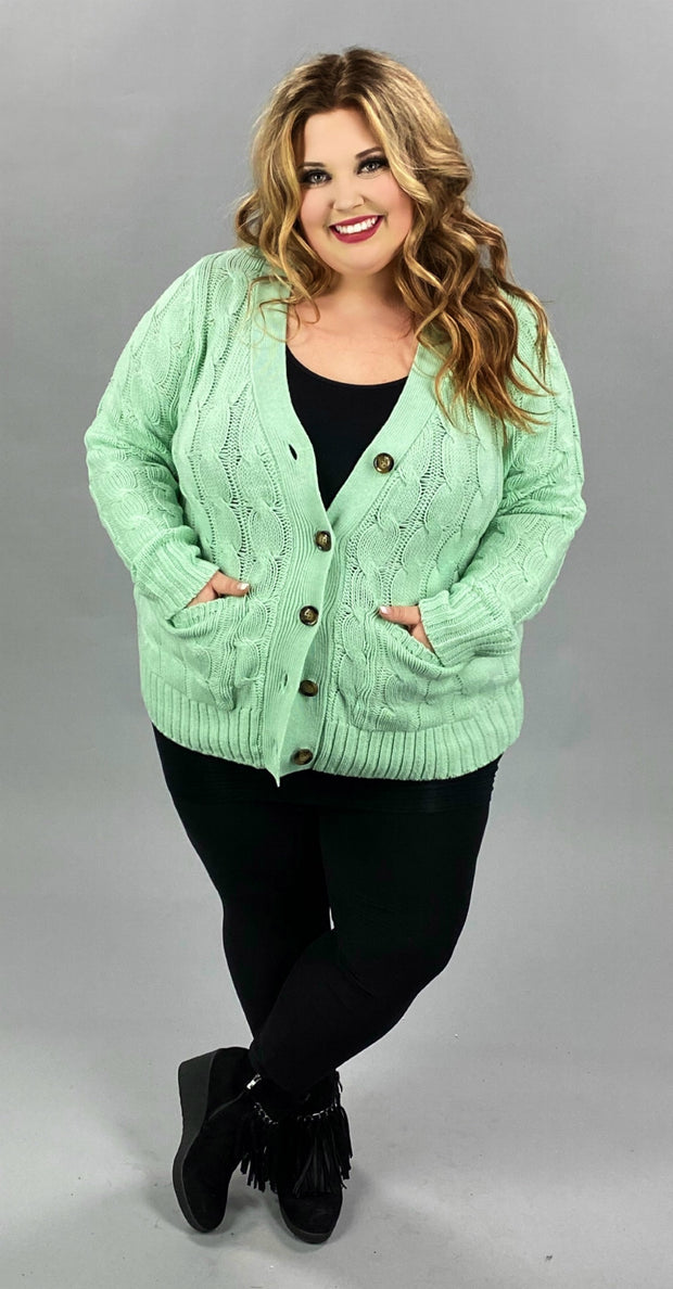 41 OT-X [Sweet Pistachio Cream} Mint Ribbed Cardigan w/front pockets PLUS SIZE 1X 2X 3X