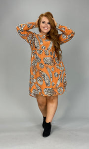 28 OR 37 PLS-C {Caught Up}  Orange Leopard Babydoll Dress PLUS SIZE 1X 2X 3X