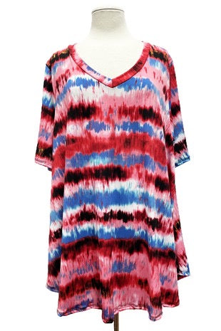27 PSS-N {Creating Joy} Red Tie Dye V-Neck Top EXTENDED PLUS SIZE 3X 4X 5X