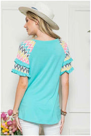 70 CP-F {Grab & Go}  SALE! Teal Tunic w Chevron Sleeves PLUS SIZE 1X 2X 3X