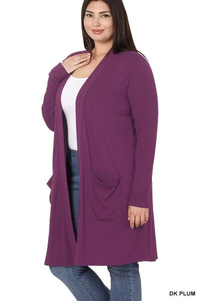 64 OT-H {Worth A Mention} Dk. Plum Cardigan w/Pockets PLUS SIZE 1X 2X 3X