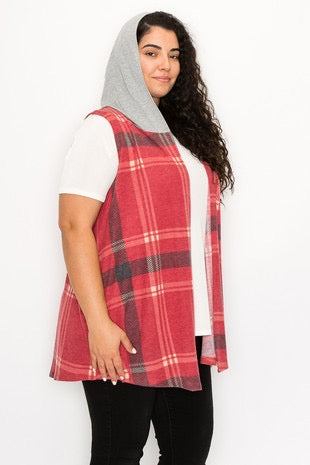 37 OT-J {Choose Comfort} Red Plaid Hoodie Vest CURVY BRAND!!! EXTENDED PLUS SIZE 4X 5X 6X