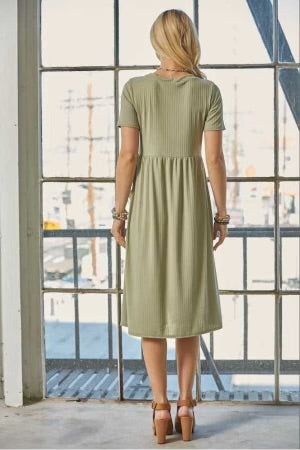 75 SSS-A {Simple Style} Sage Ribbed V-Neck Babydoll Dress PLUS SIZE 1X 2X 3X