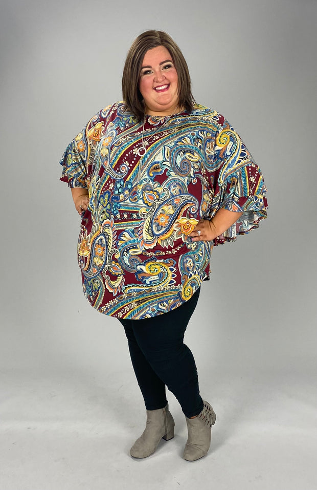 38 PQ-Z {Follow The Pattern} Burgundy Paisley Print Tunic EXTENDED PLUS SIZE 3X 4X 5X