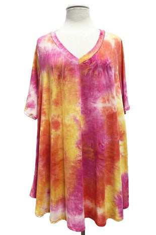 85 PSS {Just Roll With It} Pink/Yellow Tie Dye V-Neck Top EXTENDED PLUS SIZE 3X 4X 5X