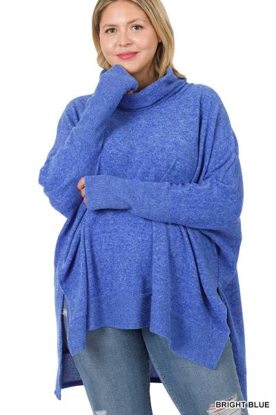 85 or 59 SLS-E {Reflections} Bright Blue Oversized Turtleneck Top PLUS SIZE 1X 2X 3X