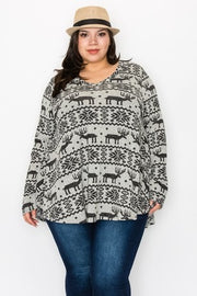 50 PLS-D {Once Upon A Deer} Grey Reindeer Print V-Neck Top EXTENDED PLUS SIZE 3X 4X 5X