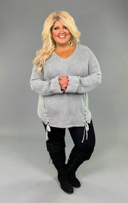 SLS-S {Just Enjoy It} "UMGEE" Gray Ribbed Sweater with Detail