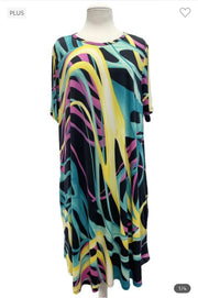 97 PSS-N {Bring Me More} Black/Multi-Color Print Dress PLUS SIZE 1X 2X 3X SALE!!