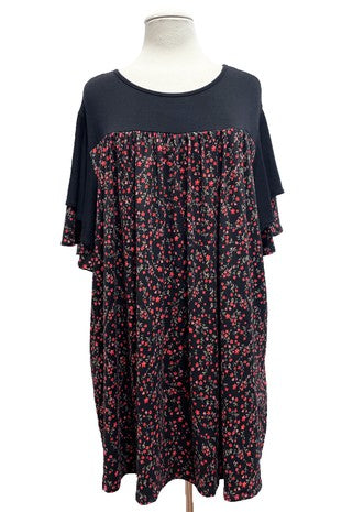 29 CP {Paid My Dues} Black/Red Ditsy Floral Print Top EXTENDED PLUS SIZE 3X 4X 5X