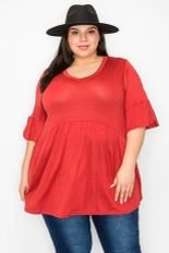 88 SSS-J {My Gift To You} Rust V-Neck Babydoll Top EXTENDED PLUS SIZE 3X 4X 5X