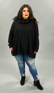 39 SLS-J {Good To Chill} Black Waffle Knit SALE!!  Cowl Neck Top PLUS SIZE XL 2X 3X