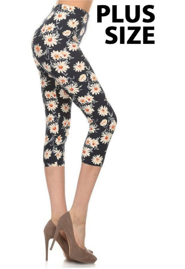 LEG-18 {Dancy Along) Navy Floral Butter Soft Capri Leggings Plus Size