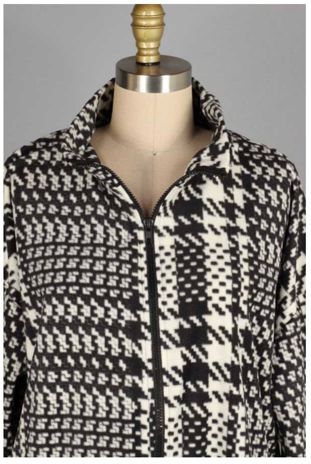 60 OR 26 OT-C {Smooth Moves}  Black White Printed Jacket PLUS SIZE XL 2X 3X