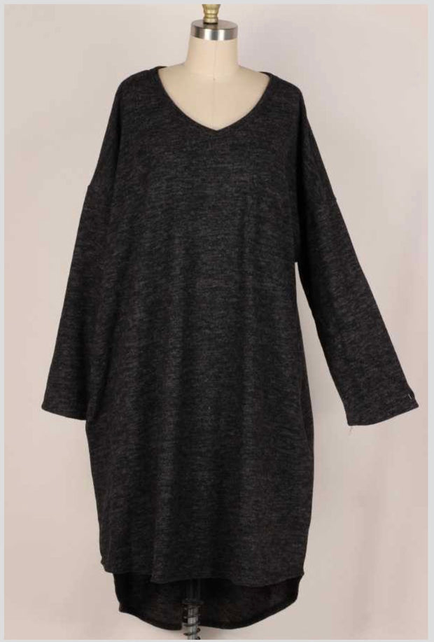 41 OR 56 SLS-L {Crazy Cozy} Heather Black V-Neck Dress PLUS SIZE 1X 2X 3X