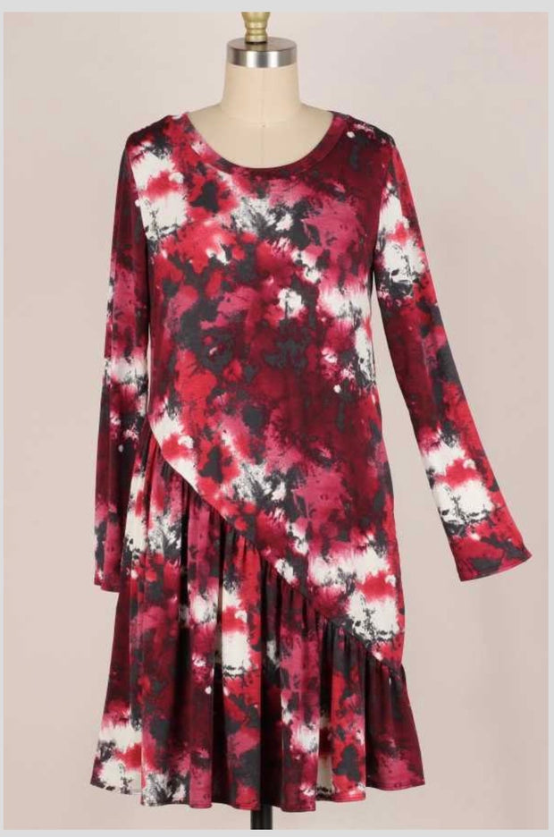 35 OR 17 PLS-D {Love Struck} Burgundy Tie Dye Ruffled Dress SALE!!  PLUS SIZE 1X 2X 3X