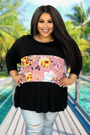 42 CP-B {Always Together} Black/Pink Floral Top EXTENDED PLUS SIZE 3X 4X 5X