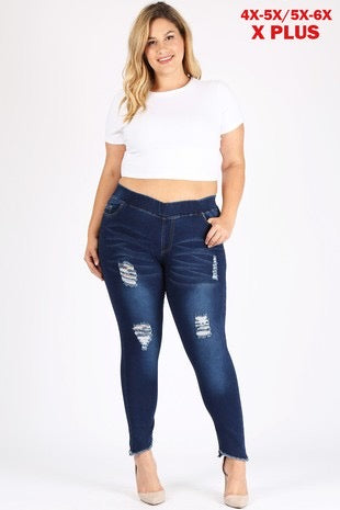 LEG-78  {Not Complicated}  Denim Distressed Jeggings EXTENDED PLUS SIZE 4X/5X  5X/6X