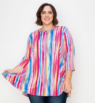 13 PQ-E {Make Today Great} Fuchsia Stripe Print Top EXTENDED PLUS SIZE 3X 4X 5X