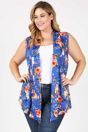 11 OT-L {Stroll Pretty} Royal Blue SALE!! Floral Vest PLUS SIZE 1X 2X 3X